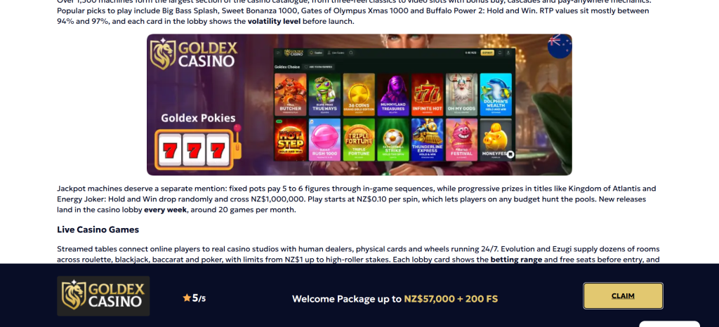 Goldex Casino, selection between two titles